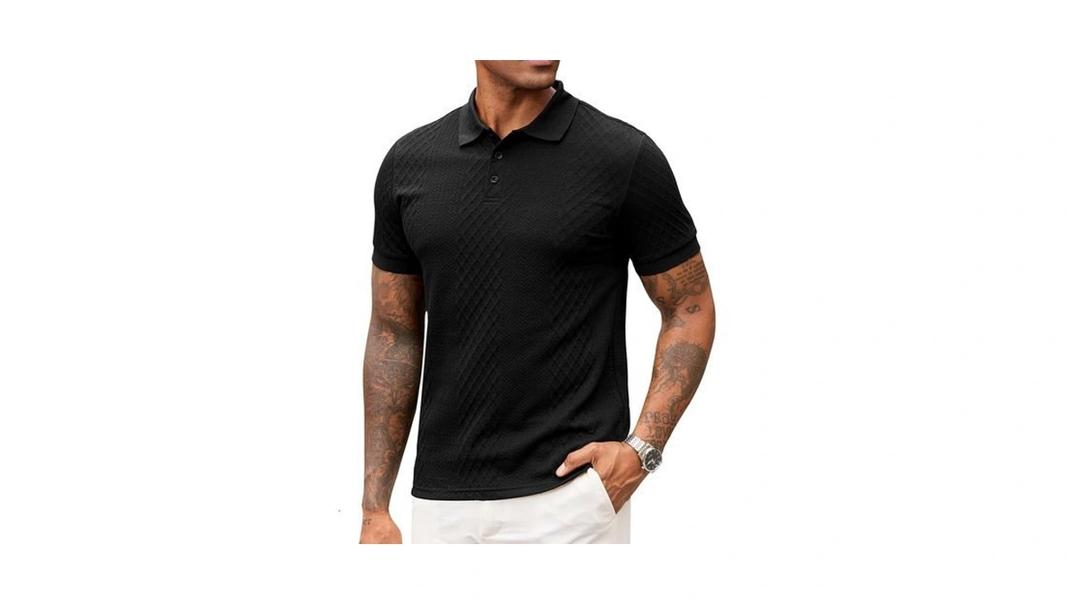 Vogstart Men's Dress Dressy Poloshirt Midweight Quilted Polo Shirt Texture