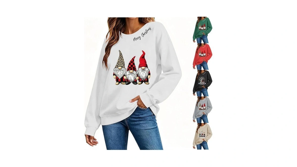 Aqayl Christmas Sweatshirts For Women Funny Gnome Crewneck Sweatshirt