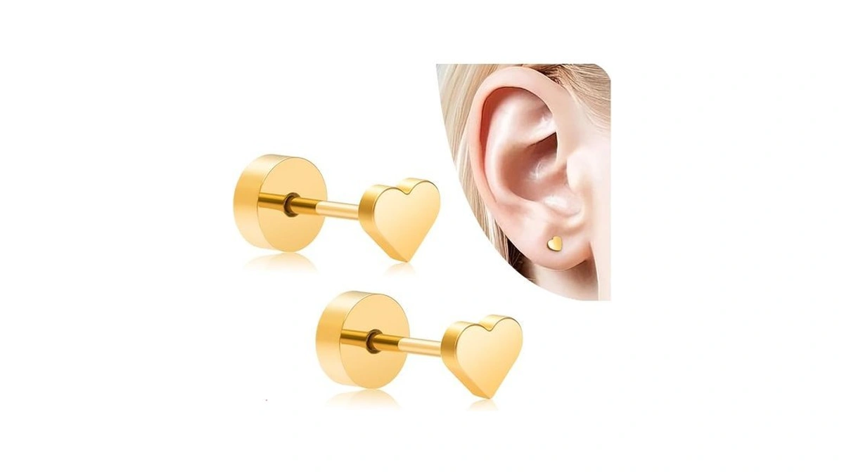 Dghera 20g Women Flat Back Heart Earrings Titanium Hypoallergenic Cartilage