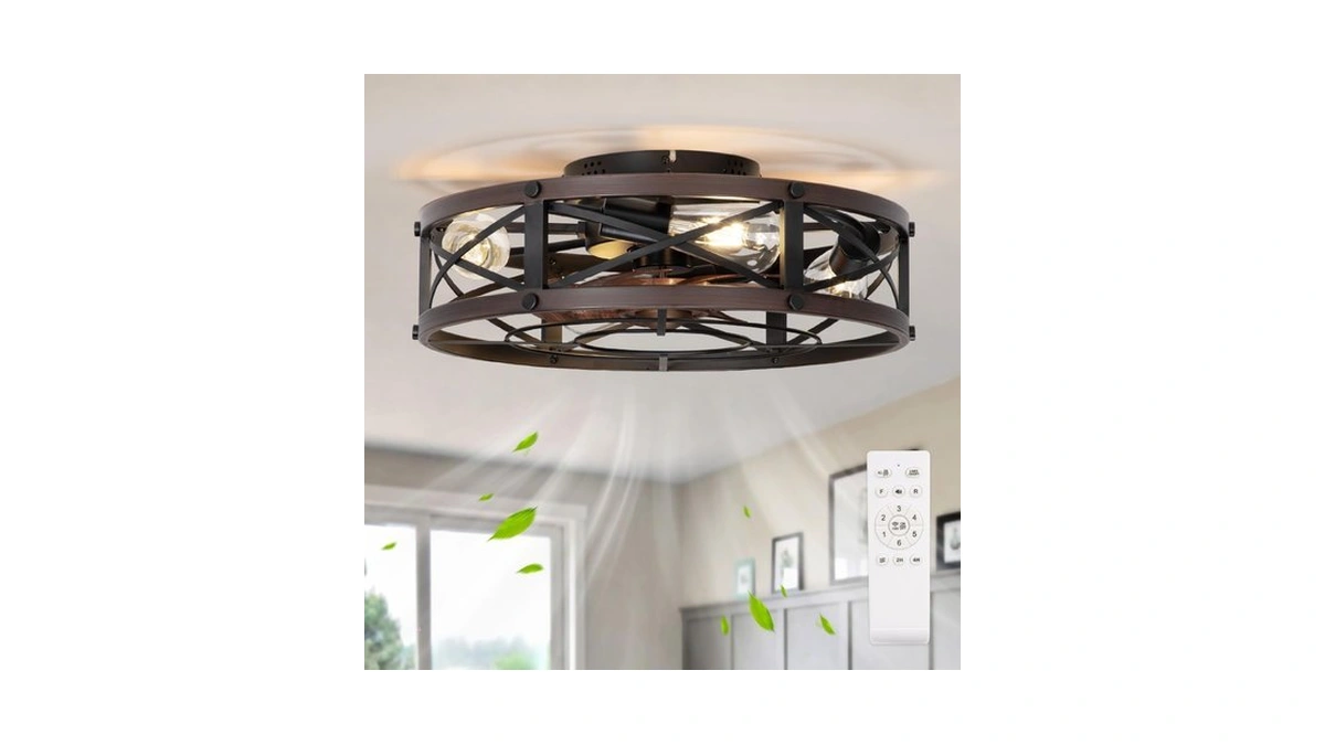 Shluce 19" Caged Low Profile Ceiling Fan With Light, Farmhouse