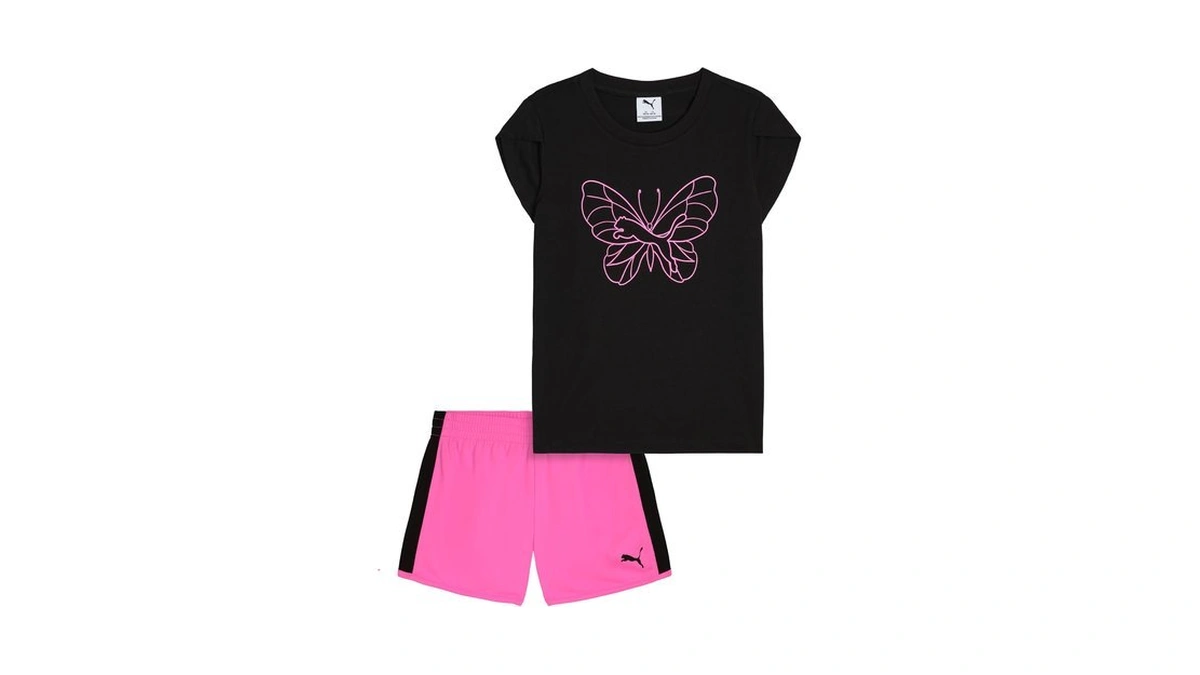Puma Girl's Cotton T-shirt & Short Set, Puma Black, 4