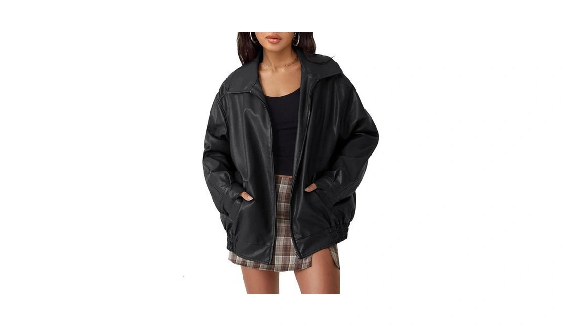 Automet Women's Oversized Faux Leather Jacket For Fall And Winter