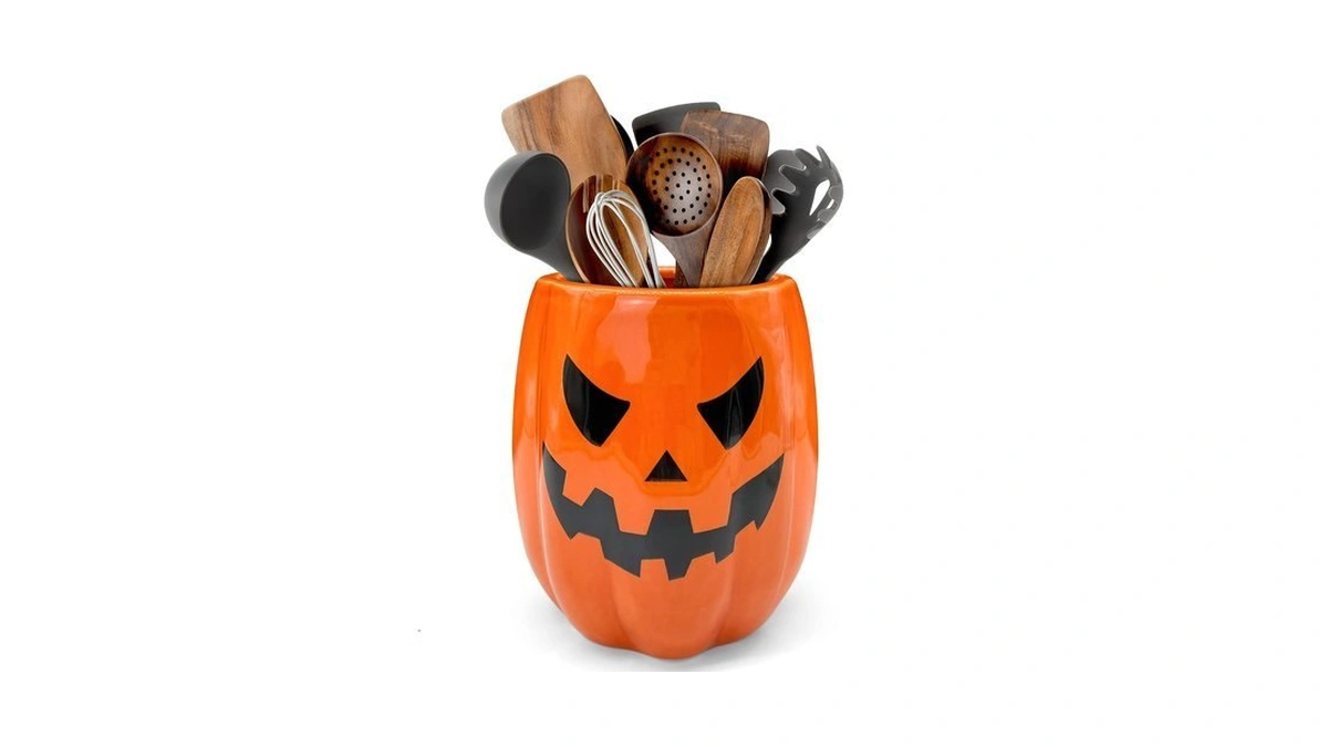 Pinata Halloween Kitchen Decor, Ceramic Halloween Pumpkin Utensil Holder
