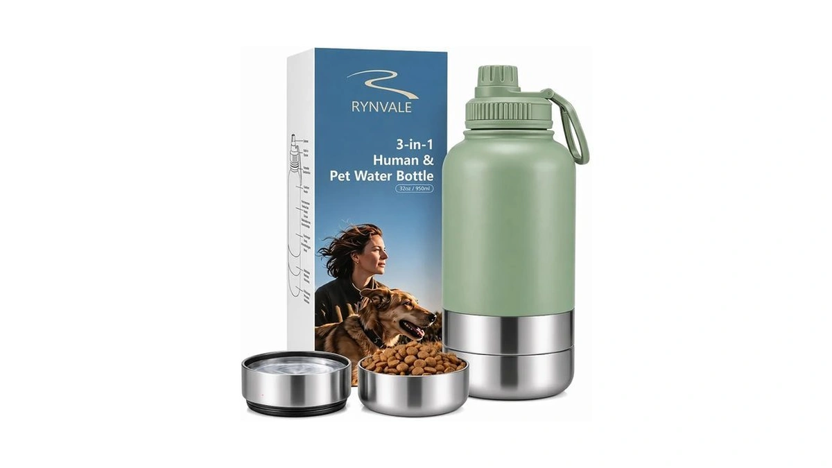Rynvale 32oz Insulated Stainless Steel Pet Water Bottle With Dog