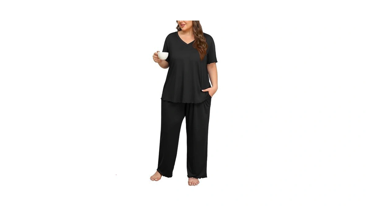 Lastshe Womens Plus Size Loungewear Set Short Sleeve Ruffle Casual