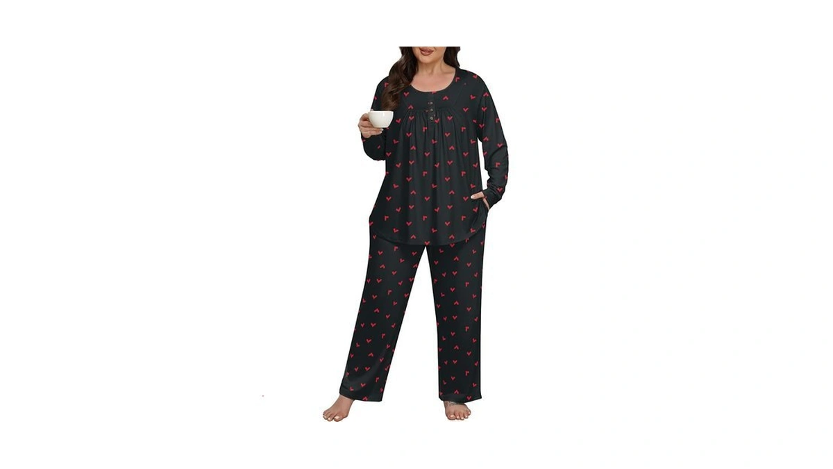 Lastshe Womens Plus Size Pajama Set Casual Loose Long Sleeve