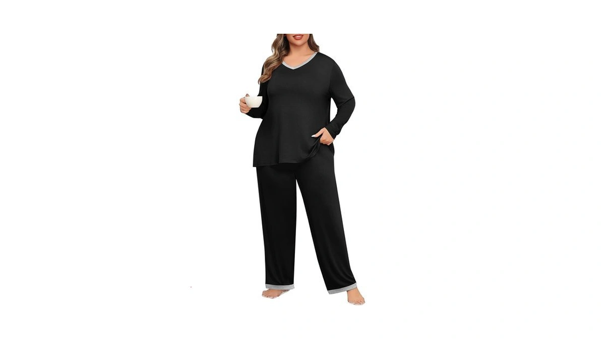 Poseshe Womens Plus Size Black Pajama Sets Loungewear For Women