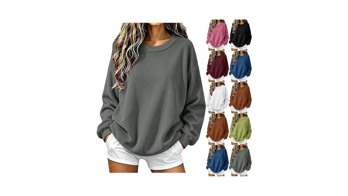 Women's Oversized Corduroy Shirts Long Sleeve Ribbed Casual Pullover Tops