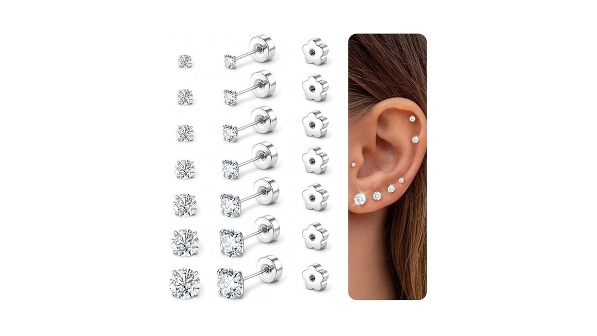 Flat Back Stud Earrings For Women Men 20g Hypoallergenic Surgical