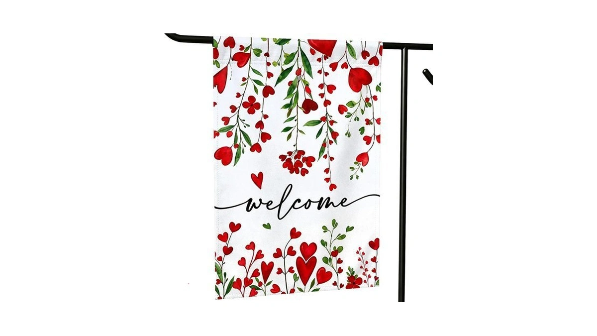 Welcome Valentine Hearts Garden Flag Double Sided 12x18 Yard Decor