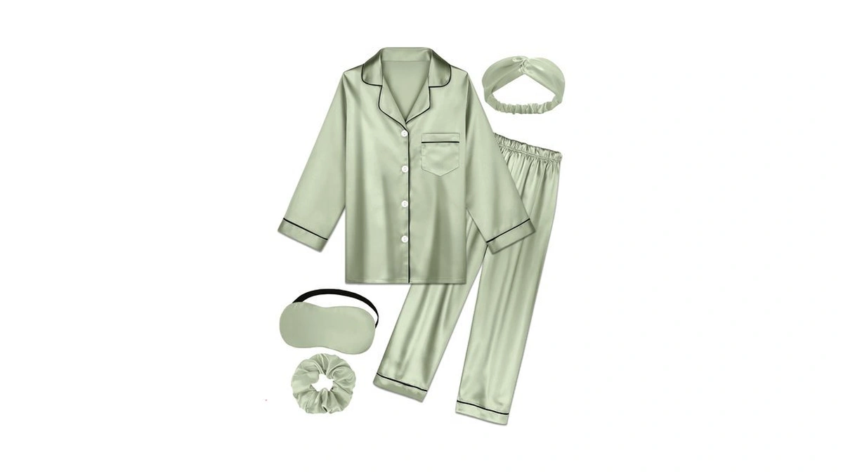 Alhavone Kids Silk Pajamas Girls Satin Pajama Set Button Down