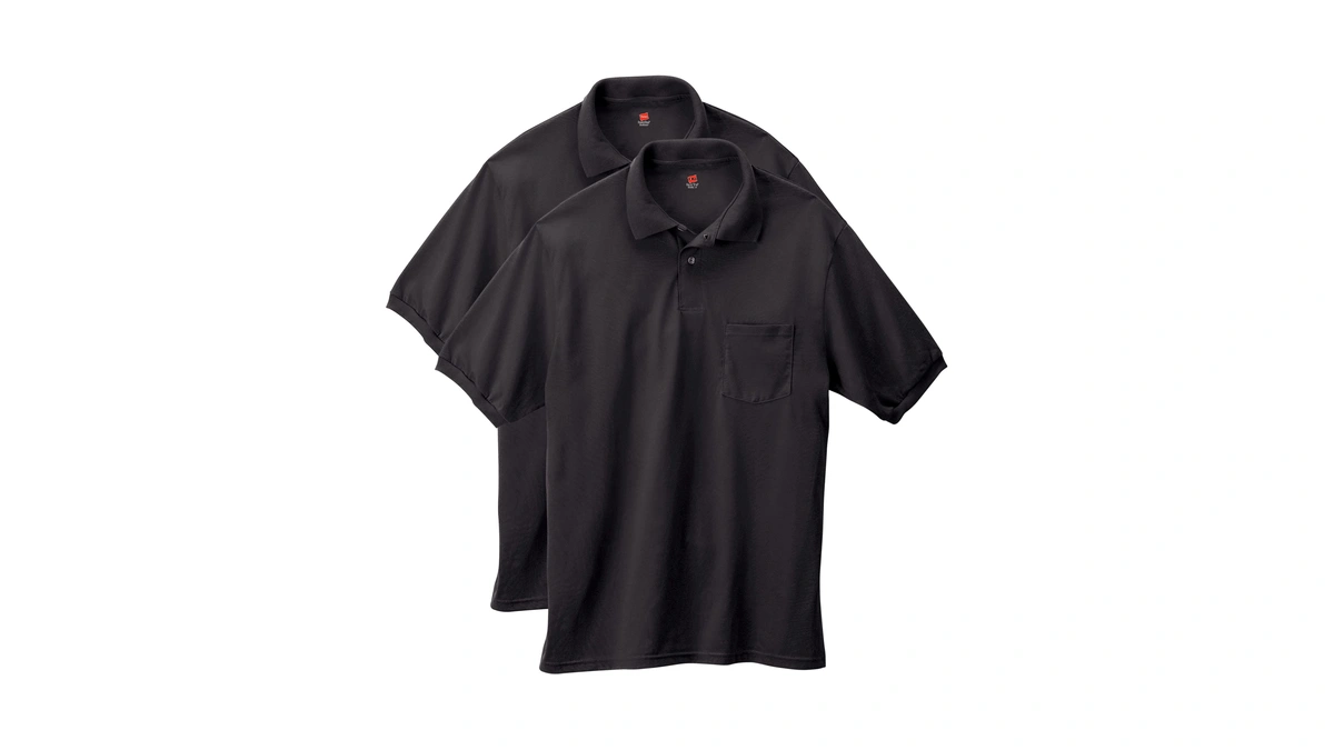 Hanes Men's Short-sleeve Jersey Pocket Polo (pack Of 2), Black,