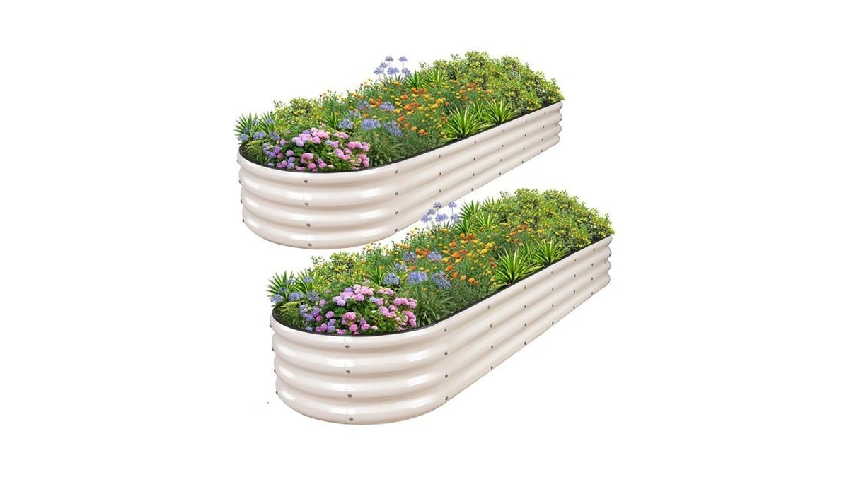 1more Galvanized Raised Garden Bed Outdoor,planter Bed 8x2x1ft,white,2-pk