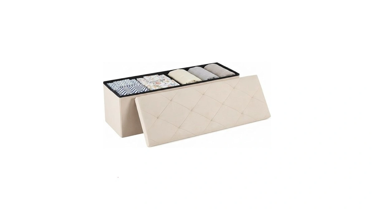 Dumos 43 Inch Folding Storage Ottoman Bench, Large Ottoman With