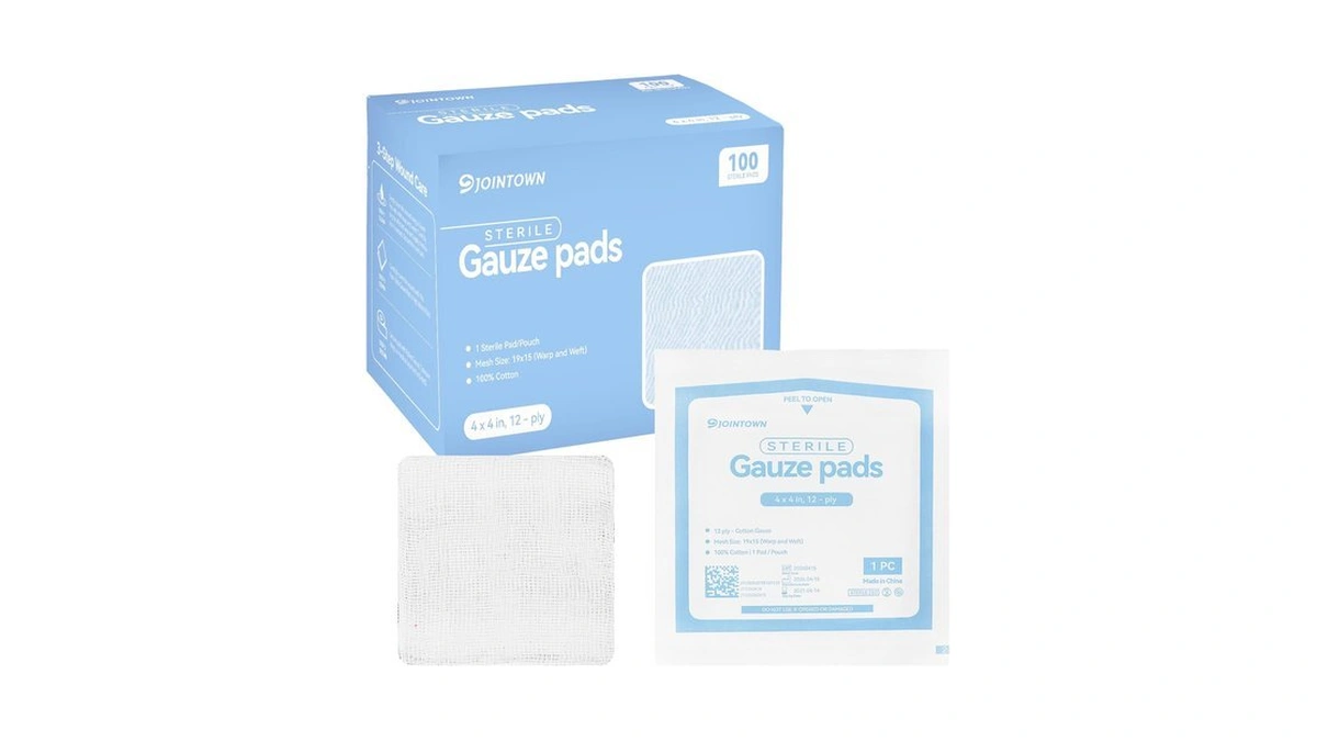 Jointown 100-pack Sterile Gauze Pads 4x4 Inch, 100% Cotton Large