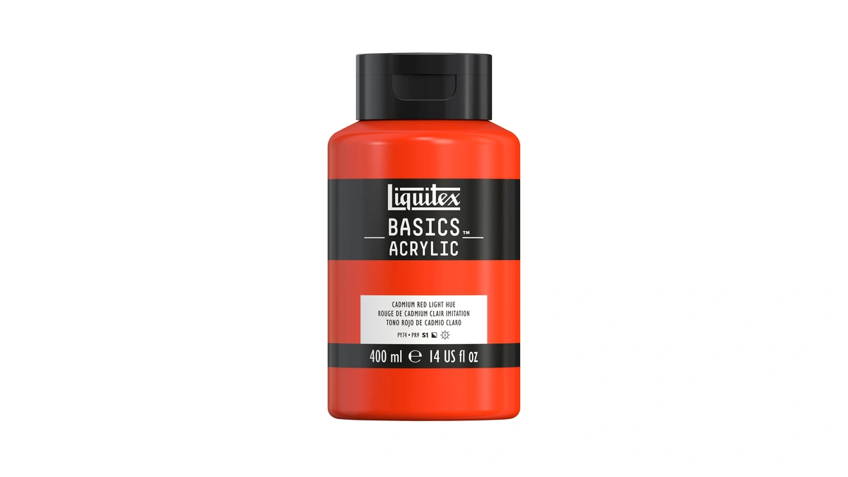 Liquitex Basics Acrylic Paint, 13.5-oz Bottle, Cadmium Red Light Hue