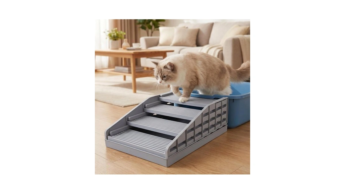 Goktvai Adjustable Cat Steps, Anti-slip Anti-tracking Cat Stairs Ramps Pet