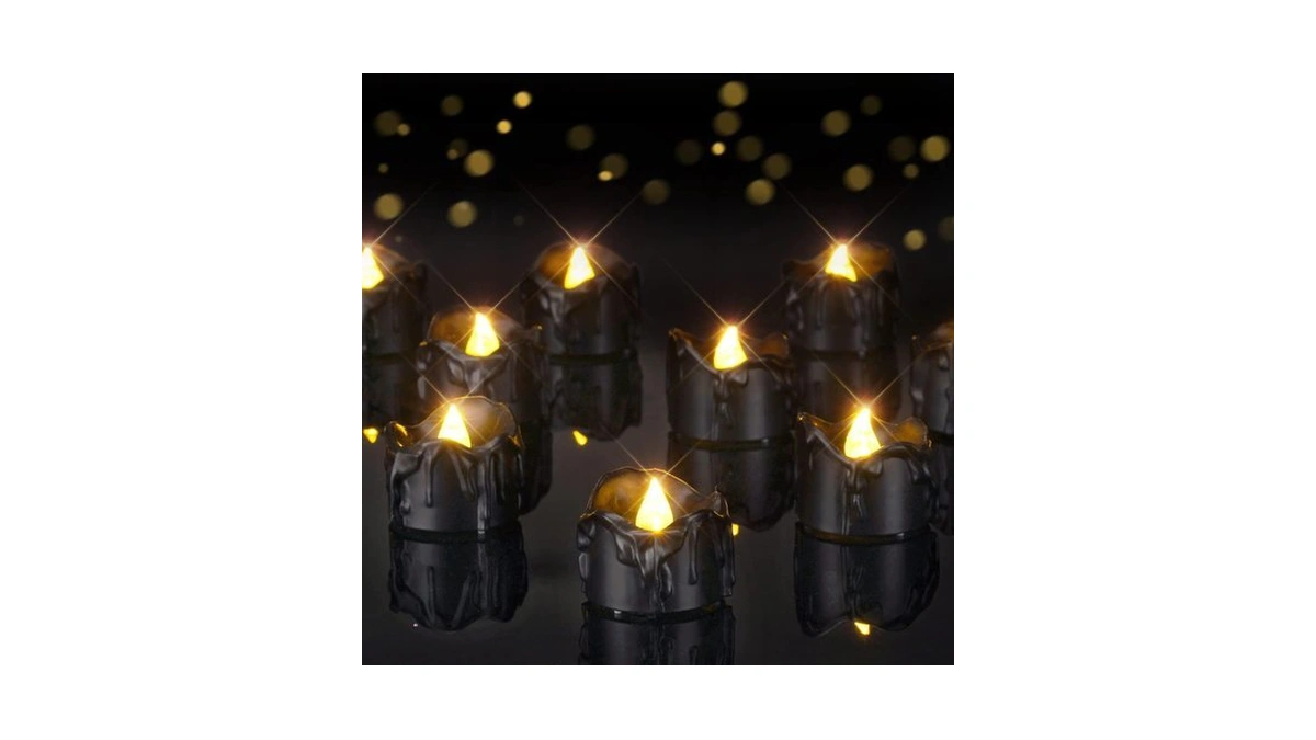Homemory 12pcs Halloween Black Dripping Flameless Led Candles,1.58"x 1.2"