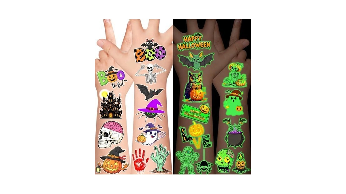 Glow In The Dark Halloween Temporary Tattoos, Spooky Favors