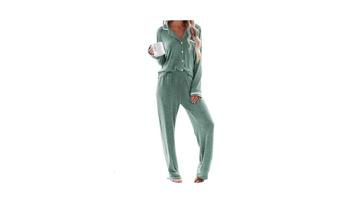 Ekouaer Womens Pajama Sets Long Sleeve Button Down 2 Piece