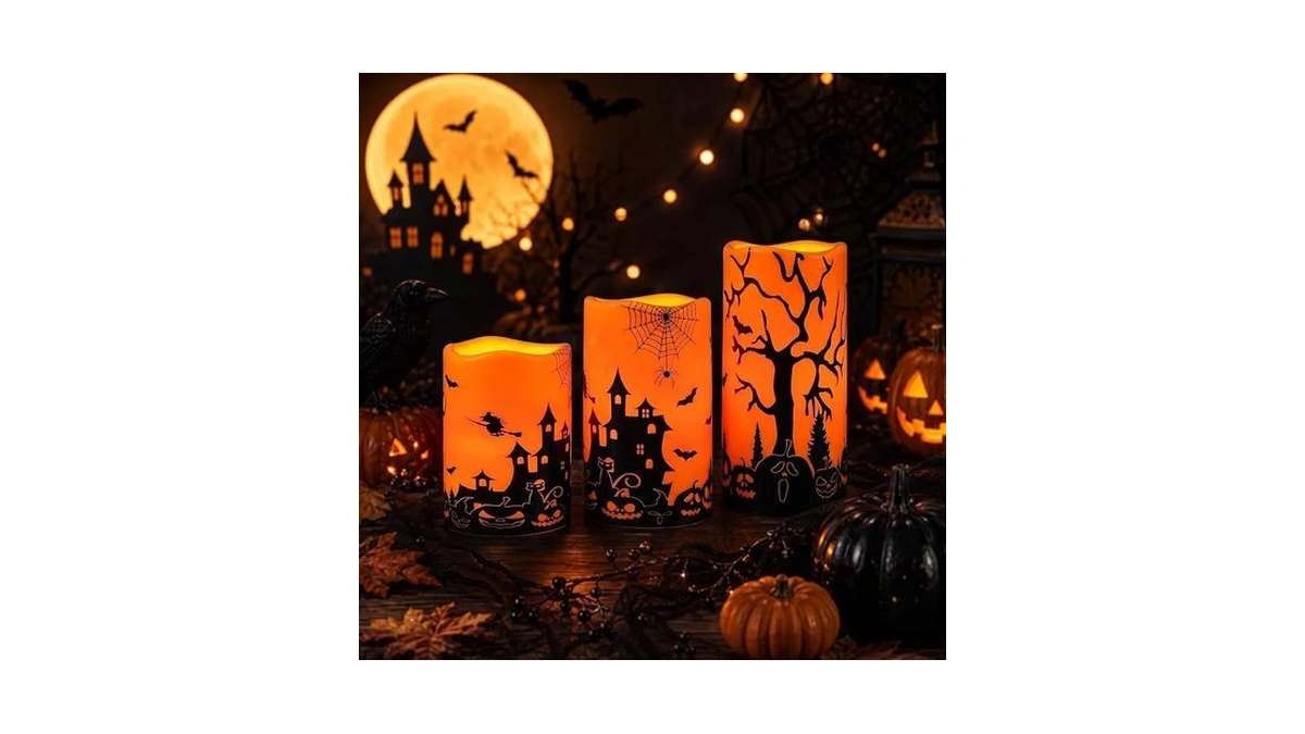 Homemory Orange Halloween Led Candles, Waterproof, Remote Timer, Set Of
