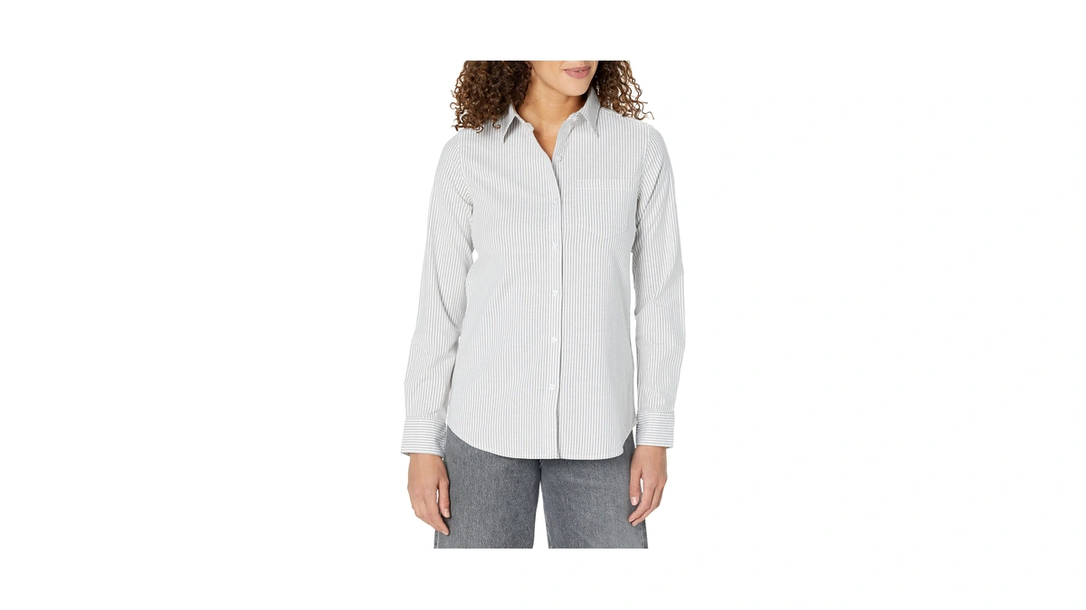 Amazon Essentials Womens Long Sleeve Button Down Stretch Oxford Shirt,