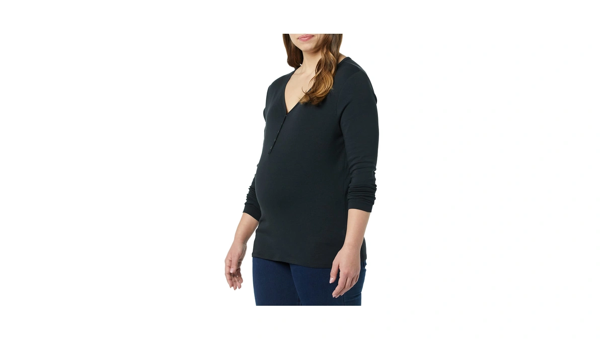 Amazon Essentials Women's Maternity Nursing Slim-fit Henley Shirt, Black, X-small