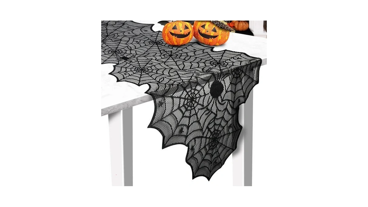 Halloween Table Runner, Black Lace Spider Web Table Runners, 18
