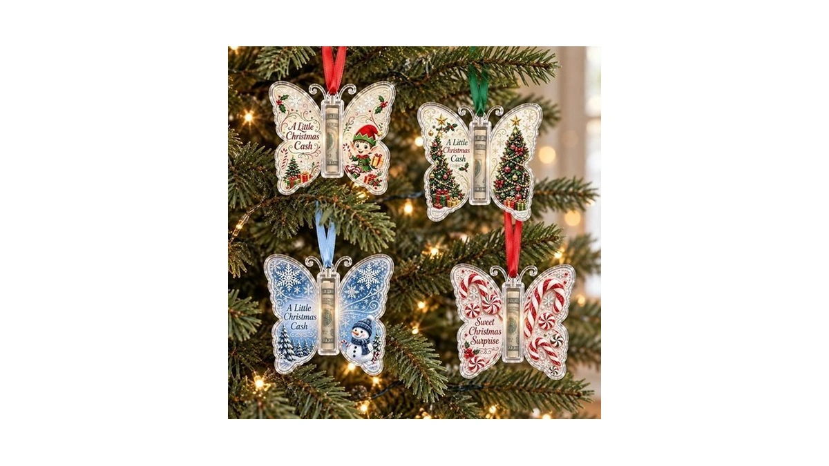 Christmas Cash Gift Butterfly Ornament, Acrylic Money Holder For Tree