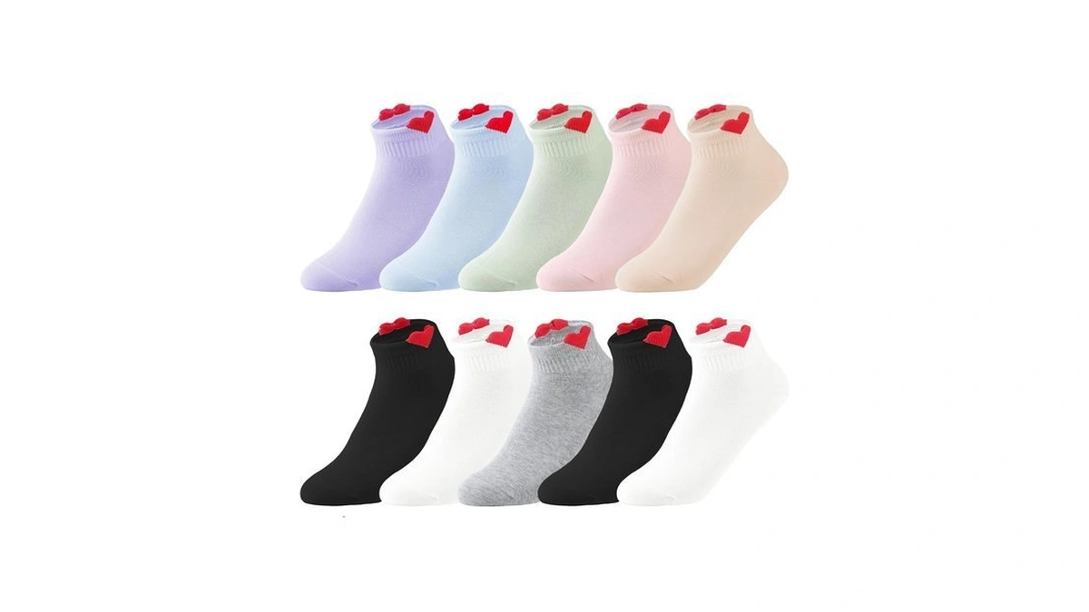 Opiboo 10 Pairs Ankle Socks Colorful Cotton Casual Cute Heart