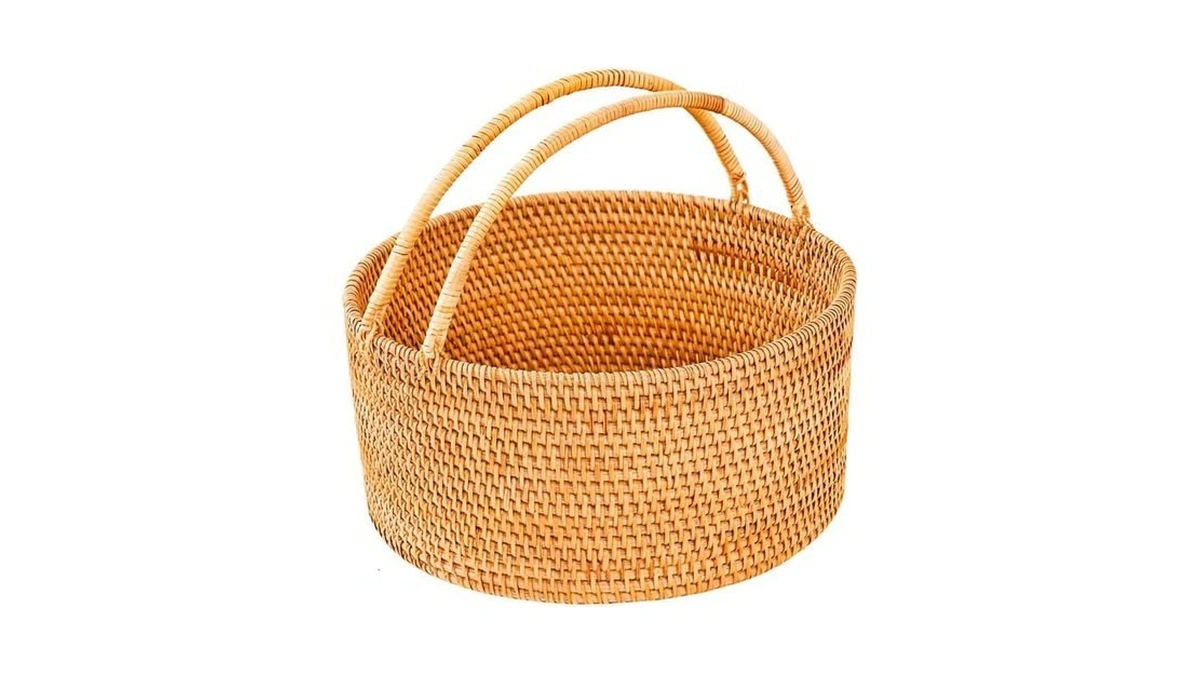 Handwoven Rattan Picnic Basket, 11"Γ11"Γ4" Rustic Storage