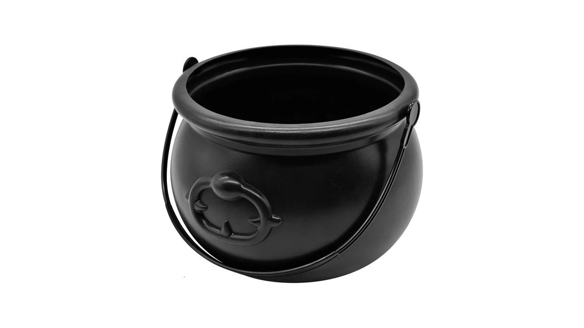 Spinlala 8" Plastic Black Cauldron Kettle Halloween Candy Bowl, Large