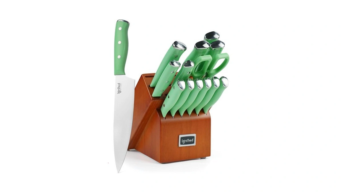 15-piece Kitchen Knife Set, Knife Block Set With Built-in Sharpener