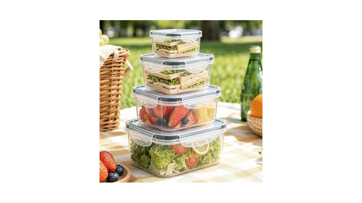 4 Packs Food Storage Containers Set With Lids, Round Kitchen