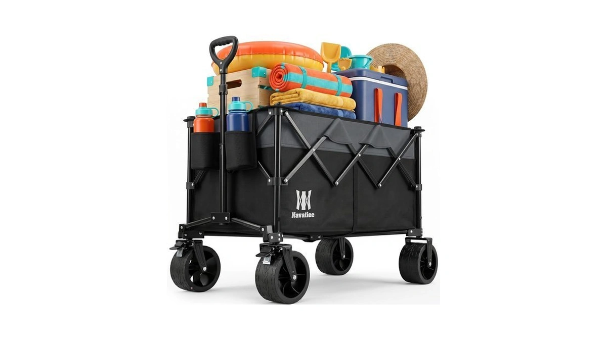 Navatiee 330lbs Collapsible Folding Wagon, Beach Wagon Cart Heavy Duty
