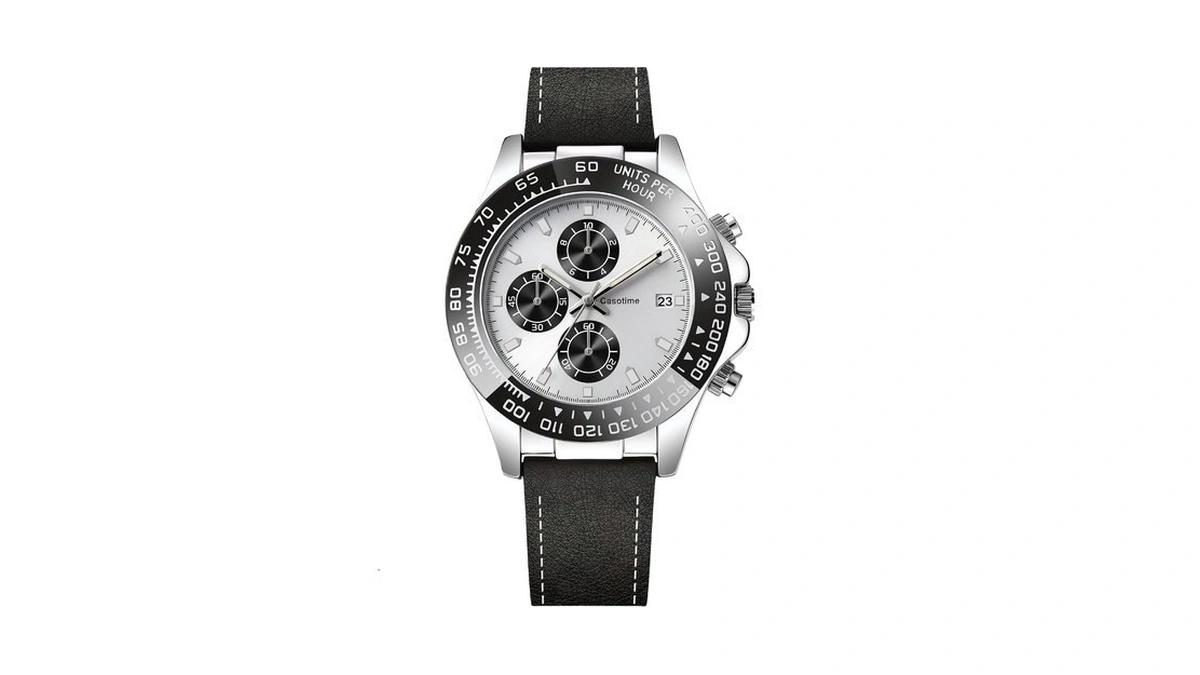 Casotime Men's Leather Chronograph Watch,luminous Hands,gift For Men