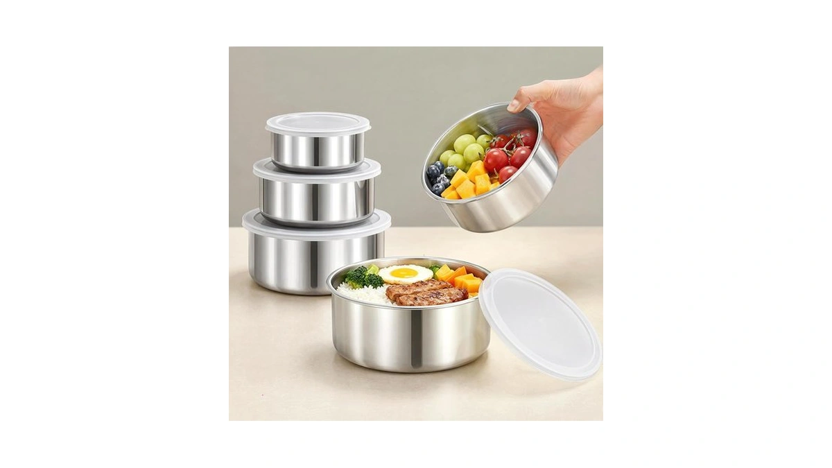 5 Packs Food Storage Containers Set With Lids, Stainless Steel