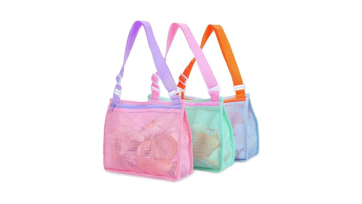 Tagitary Beach Toy Mesh Beach Bag Kids Shell Collecting Bag