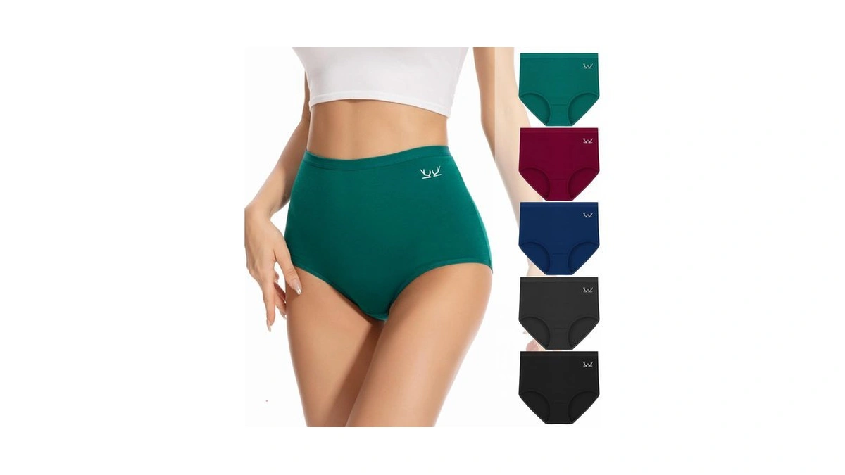 Puliou Women's High Waisted Cotton Underwear Stretch Briefs Full Coverage