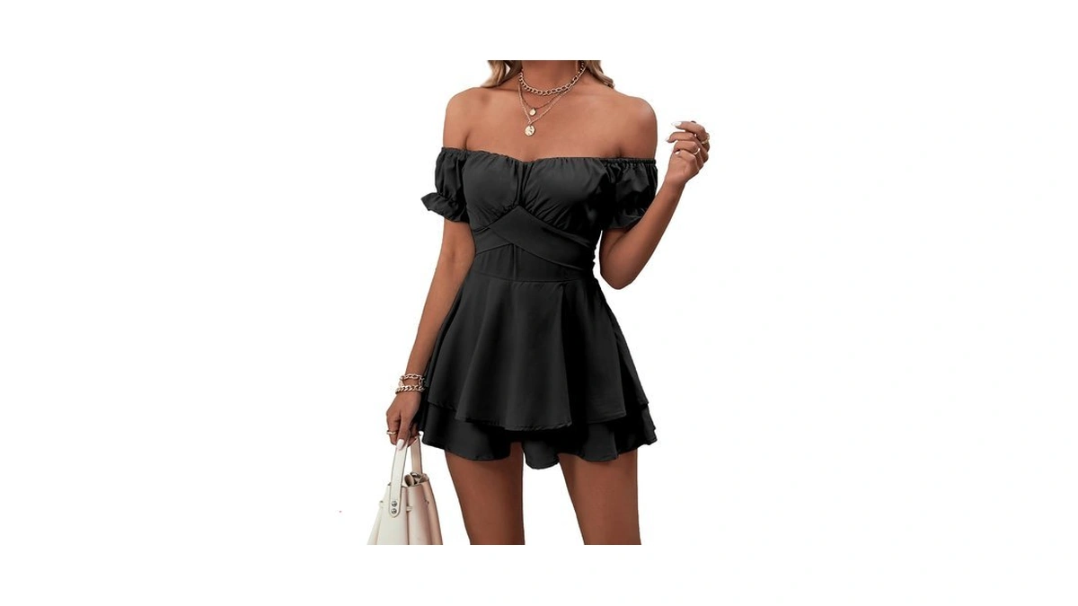 Lyaner Women's Summer Off The Shoulder Wrap Tie Back Short