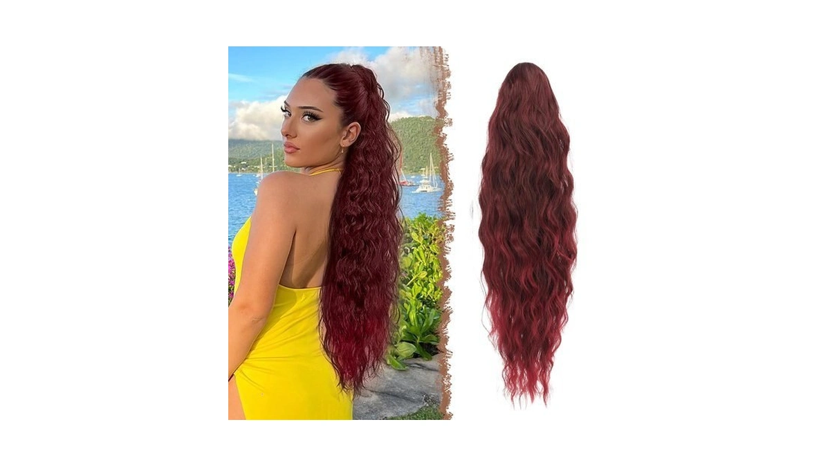 Feshfen Ponytail Extensions - 26 Inch Drawstring Long Curly Wavy
