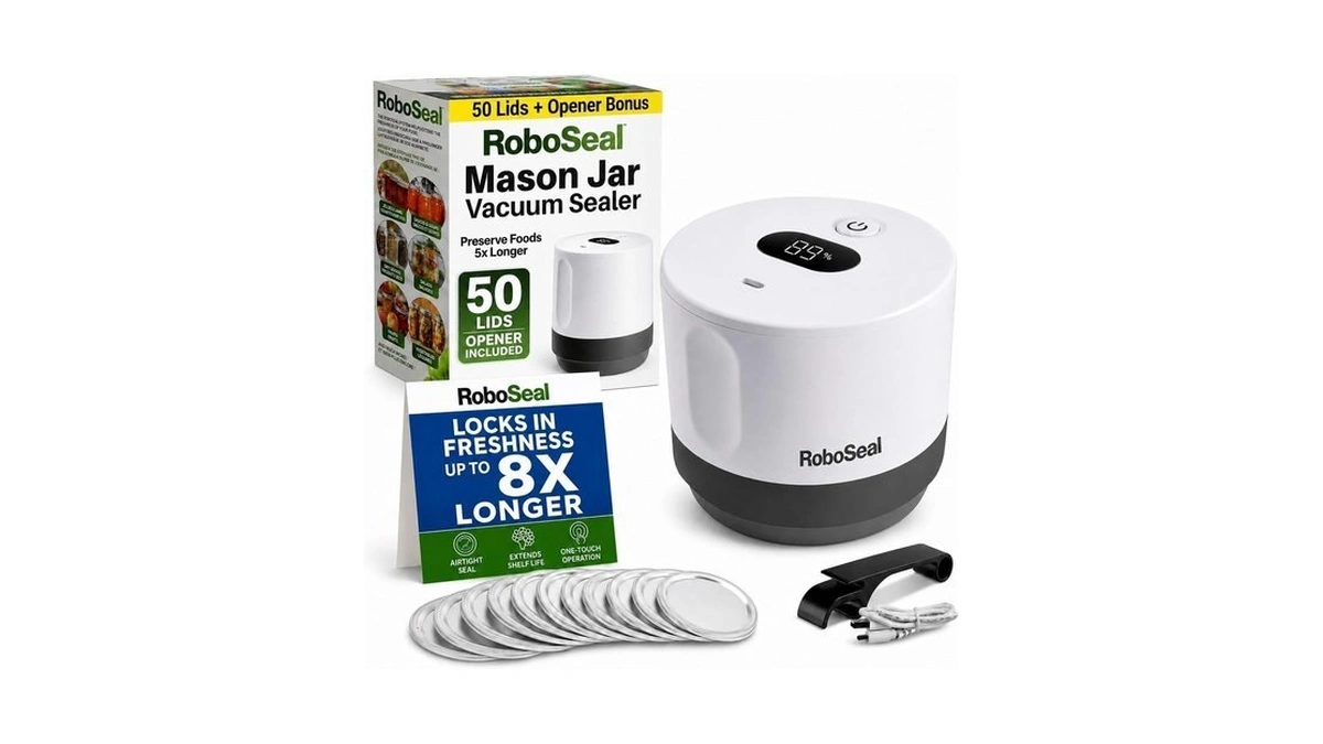 Roboseal Electric Mason Jar Vacuum Sealer Kit With 50 Lids,