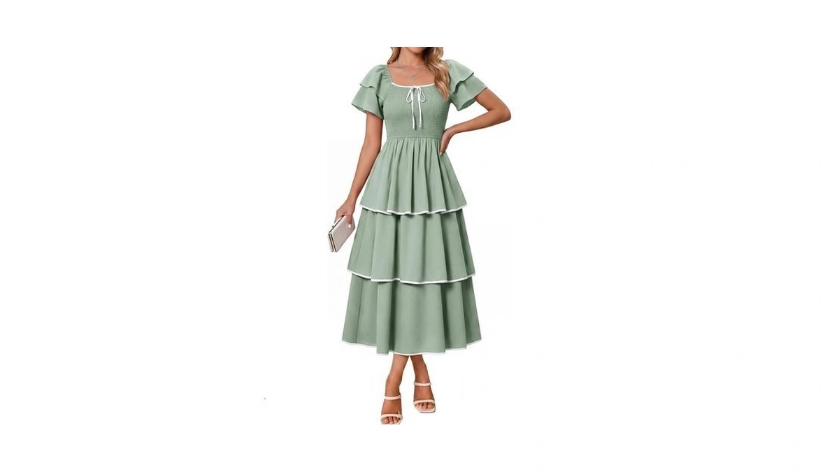 Berrygo Womens Summer Smocked Boho Ruffle Formal Wedding Guest Maxi