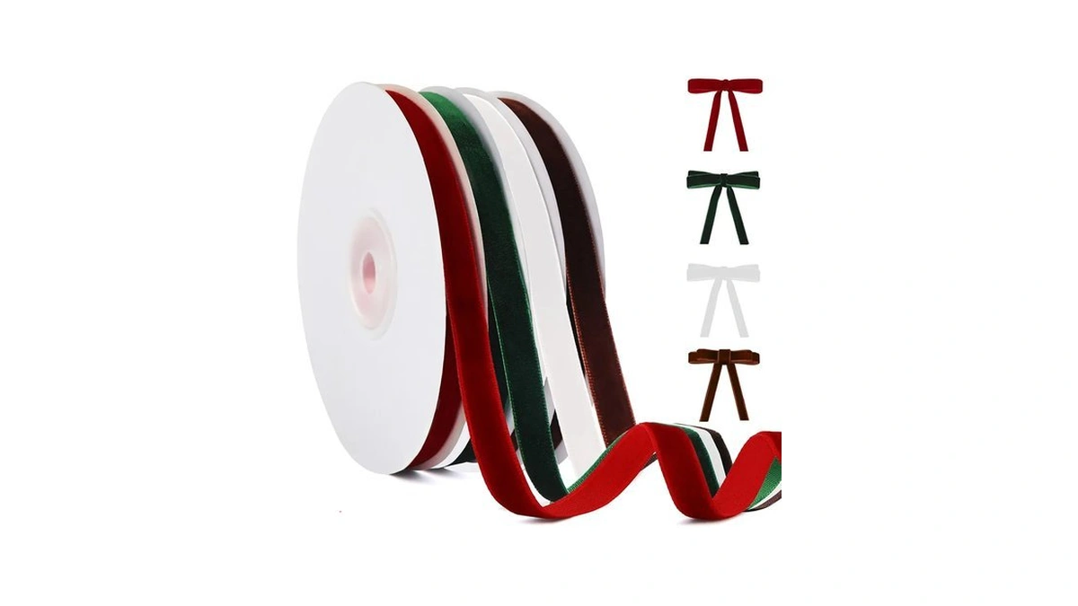 Yangte 4 Colors Velvet Ribbon Set, 3/8" X 40yard Premium
