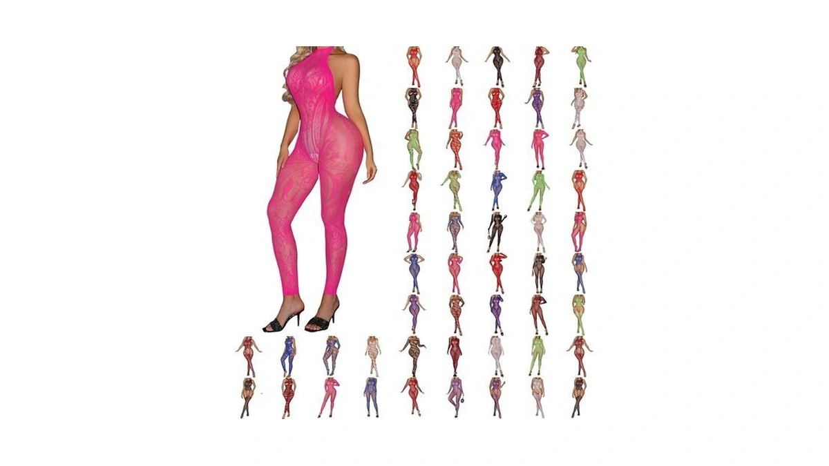 Ananasurf Women's Fishnet Halter Lace Bodysuit Open Crotch