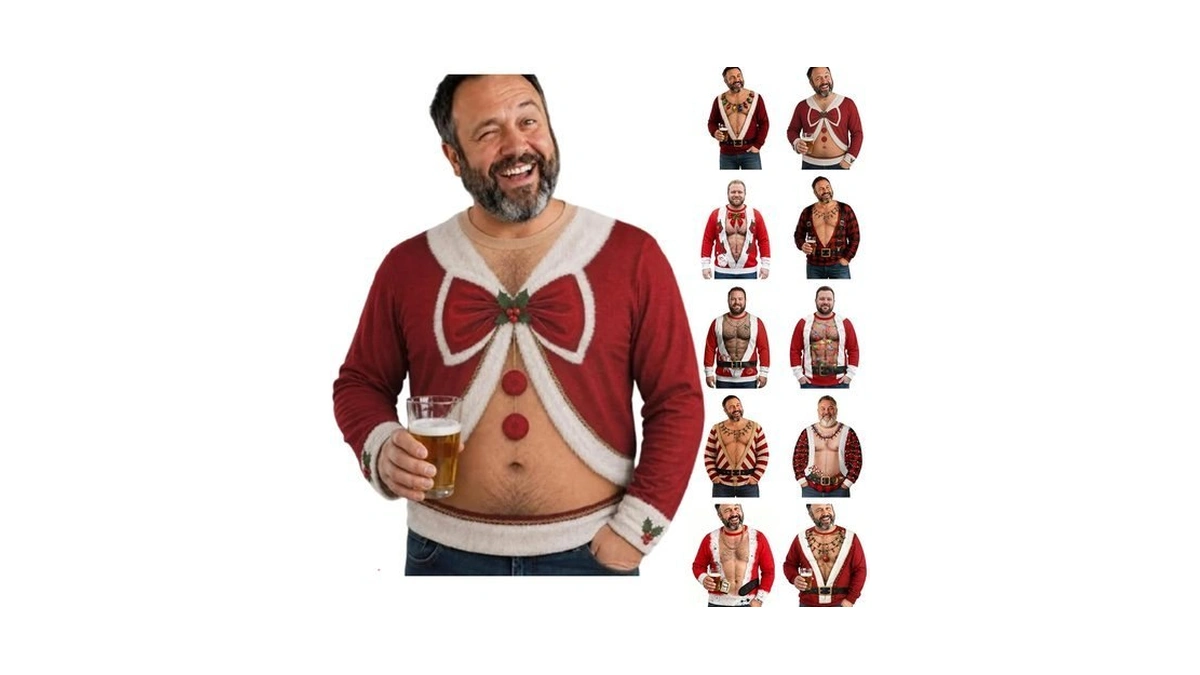 Cethrio Ugly Christmas Sweaters Funny Ugly Christmas Sweater Hairy Chest