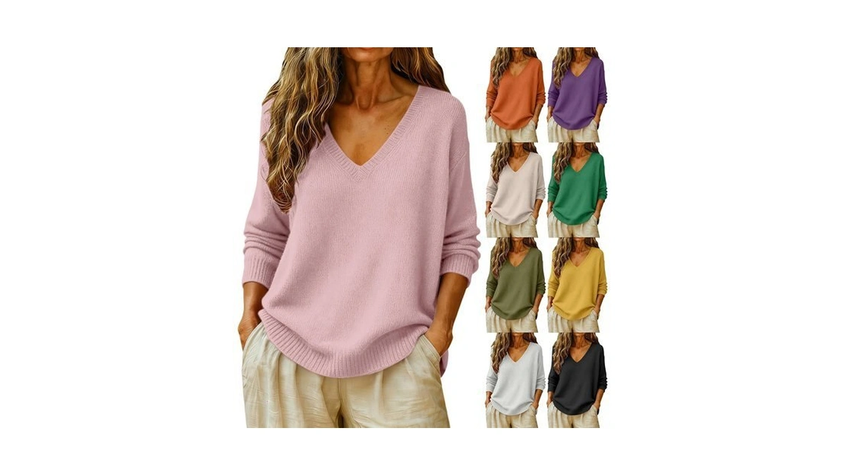Betadog Warm Knit Sweaters For Women Fall V Neck Casual