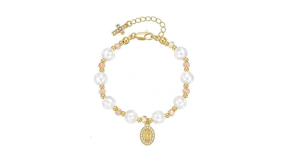 Ksf Kids Pink Pearl Beads Bracelet - 14k Gold Plated