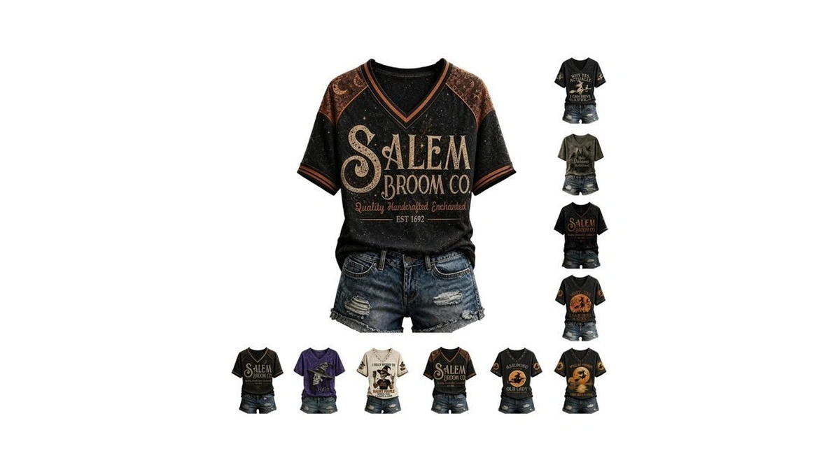 Halloween Tops For Women Cotton Graphic Letter V Neck Short