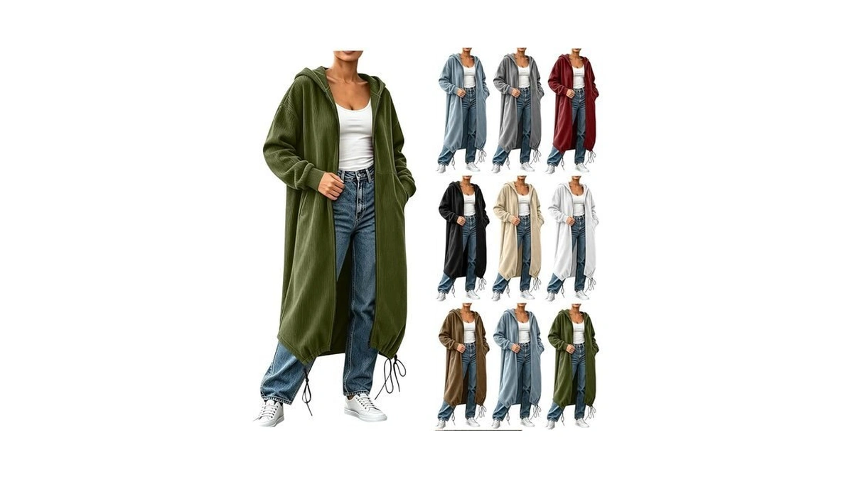 Womens Corduroy Oversized Jackets With Hooded Long Sleeve Fall Coats